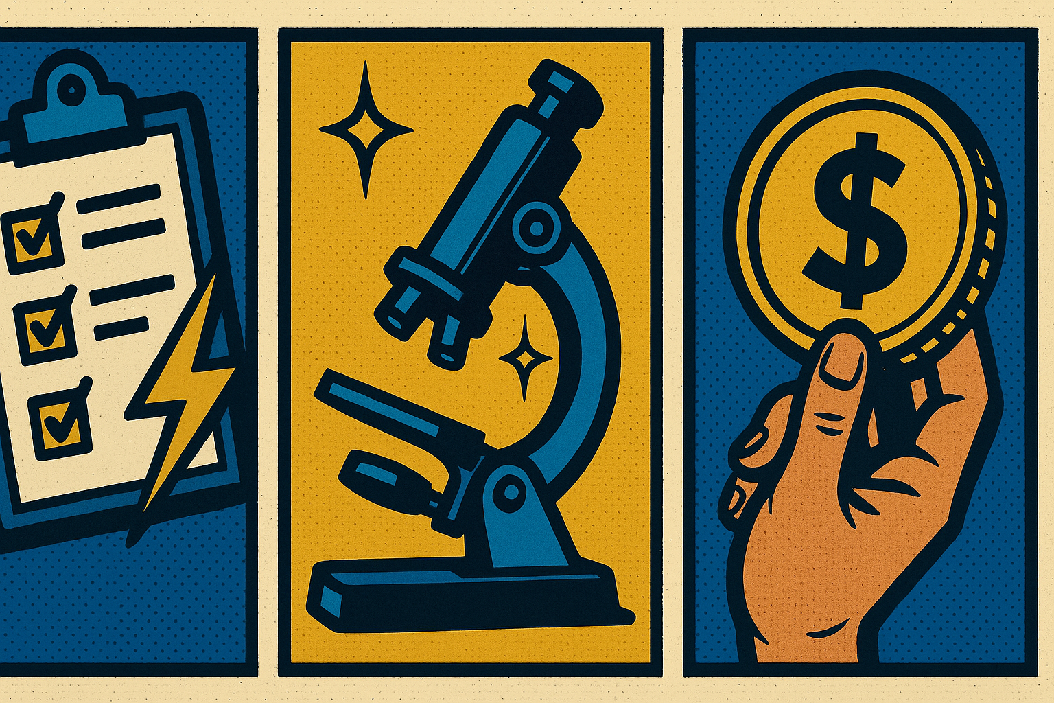 Three illustrated icons representing HR efficiency, research-backed solutions, and affordability in employee wellness
